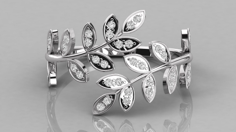 Diamond Leaf Spiral Ring